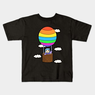 Cute girl ride hot air balloon Kids T-Shirt